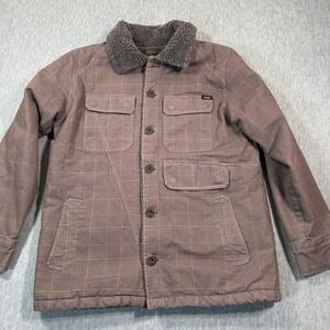 Volcom Jacket Men Medium Brown Plaid Sherpa Lined Work Wear Canvas Chore Coat